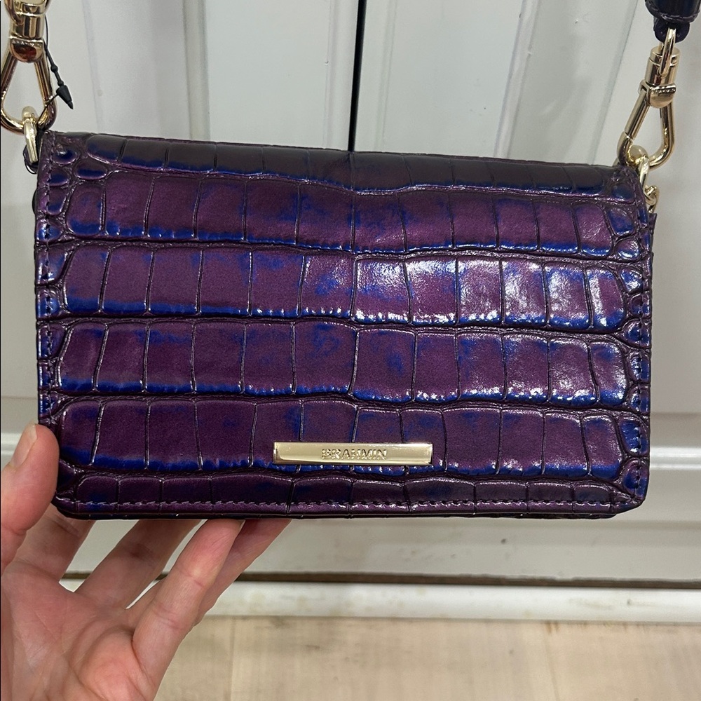Brahmin Minuette Purple Acro Elegant Crossbody Croc-Embossed Bag NWT